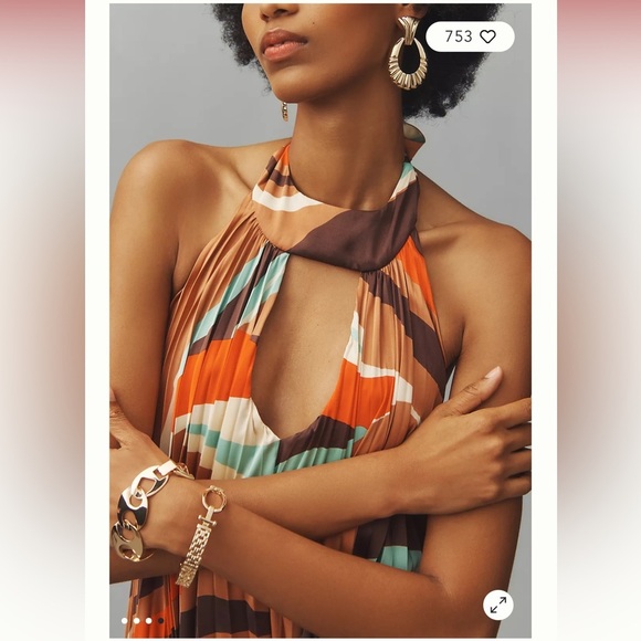 Anthropologie NWT HUTCH HALTER PLEATED SWING MINI DRESS size L. - Picture 5 of 9